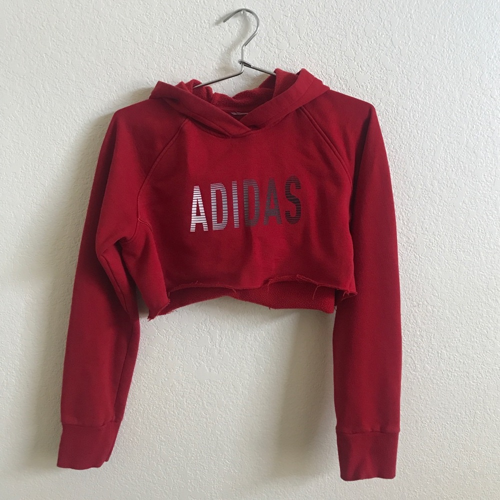 adidas Red Cropped Hoodie Sweatshirt